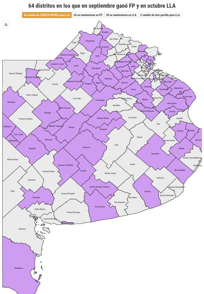 Elecciones 2025: los 64 municipios de PBA donde en septiembre ganó el peronismo y el domingo se impuso LLA