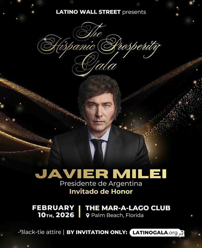 Milei fue invitado a la Gala Prosperidad Hispana, que se realizará el 10 de febrero en Mar -a-Lago