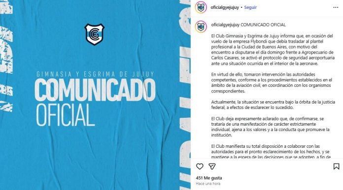 El futbolista de Gimnasia de Jujuy habló luego de ser liberado tras gritar “bomba” en un avión: “Estoy arrepentido”