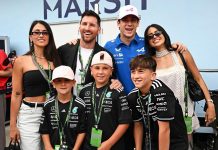 El saludo secreto de Colapinto y su novia Maia Reficco que captaron las cámaras en el Gran Premio de Miami