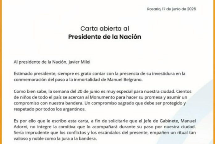 El PRO de Rosario pide que Adorni no asista al acto por el Día de la Bandera: “Da vergüenza, tiene que ser juzgado”