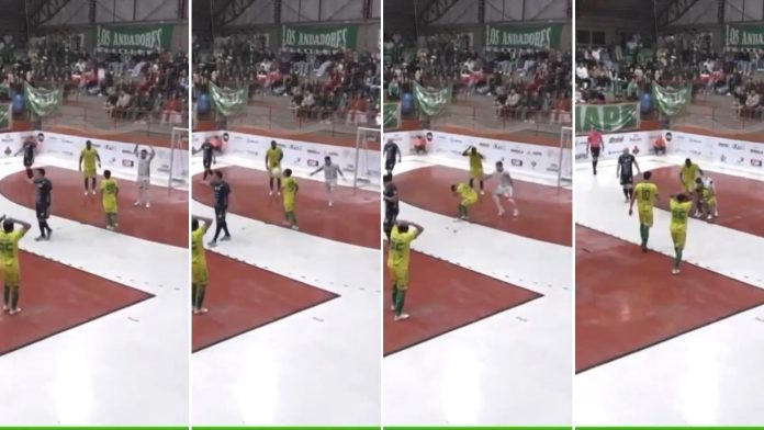 Susto en Brasil: le cayó una lámpara en la cabeza mientras disputaba un partido de futsal y siguió jugando